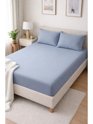 Clasy Ranforce Lastikli Çarşaf Seti Çift Kişilik Mavi ÇKLÇ-239 %100 Pamuk