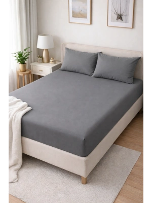 Clasy Ranforce Lastikli Çarşaf Seti Çift Kişilik Gri ÇKLÇ-240 %100 Pamuk