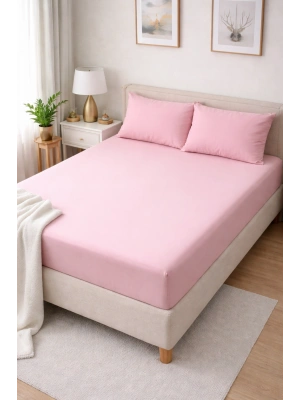 Clasy Ranforce Lastikli Çarşaf Seti Çift Kişilik Pembe ÇKLÇ-241 %100 Pamuk