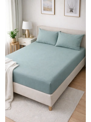 Clasy Ranforce Lastikli Çarşaf Seti Çift Kişilik Buz Mavisi ÇKLÇ-242 %100 Pamuk