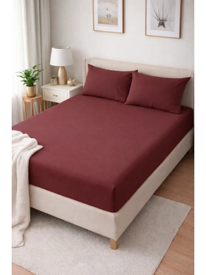 Clasy Ranforce Lastikli Çarşaf Seti Çift Kişilik Koyu Mor-Bordo ÇKLÇ-245 %100 Pamuk