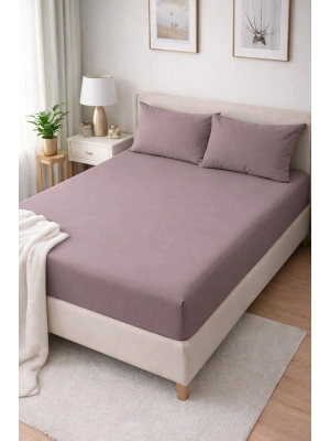 Clasy Ranforce Lastikli Çarşaf Seti Çift Kişilik Gül Kurusu ÇKLÇ-246 %100 Pamuk