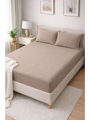 Clasy Ranforce Lastikli Çarşaf Seti Çift Kişilik Sütlü Kahve ÇKLÇ-250 %100 Pamuk