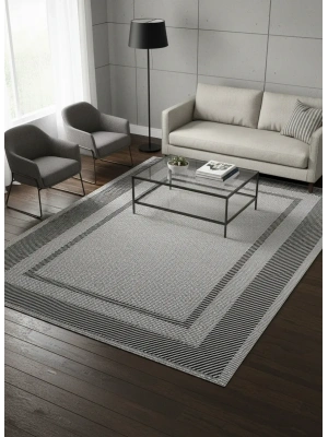 Mess Modern Dekoratif Yumuşak Dokulu Sisal Halı 3948 Gri Siyah
