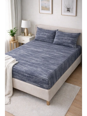 Clasy Ranforce Lastikli Çarşaf Seti Çift Kişilik Mavi-Gri ÇKLÇ-252 %100 Pamuk