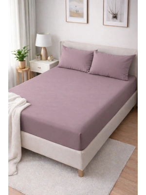 Clasy Ranforce Lastikli Çarşaf Seti Çift Kişilik Lila ÇKLÇ-253 %100 Pamuk