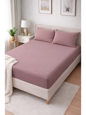 Clasy Ranforce Lastikli Çarşaf Seti Çift Kişilik Toz Pembe ÇKLÇ-254 %100 Pamuk