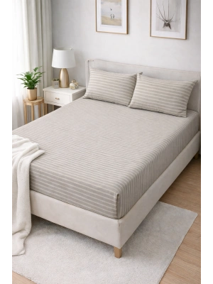 Clasy Ranforce Lastikli Çarşaf Seti Çift Kişilik Hafif Yeşilimsi Gri ÇKLÇ-257 %100 Pamuk