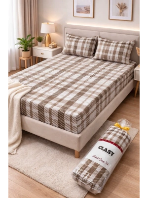Clasy Ranforce Lastikli Çarşaf Seti Çift Kişilik Kahve ÇKLÇ-258 %100 Pamuk