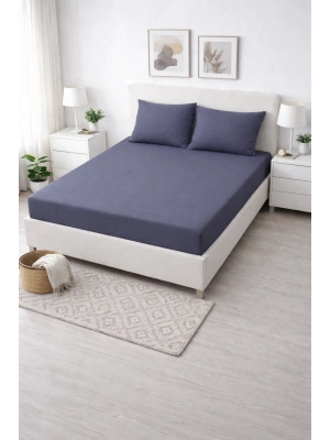 Clasy Ranforce Lastikli Çarşaf Seti Çift Kişilik Koyu Gri-Mavimsi Antrasit ÇKLÇ-260 %100 Pamuk