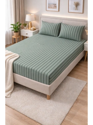 Clasy Ranforce Lastikli Çarşaf Seti Çift Kişilik Sage Yeşili ÇKLÇ-261 %100 Pamuk