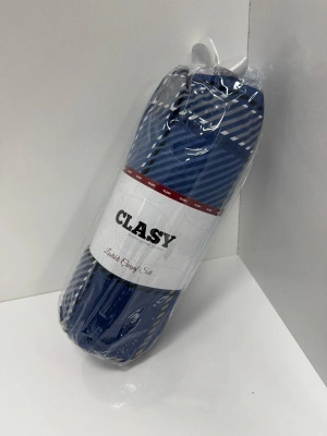 Clasy Ranforce Lastikli Çarşaf Seti Çift Kişilik Çizgili Mavi ÇKLÇ-262 %100 Pamuk