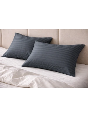 Clasy %100 Pamuk Saten 2 Adet Yastık Kılıfı Çizgili Desenli Mavi