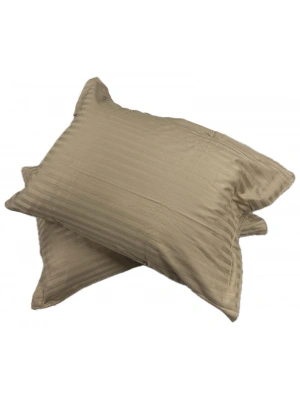 Clasy %100 Pamuk Saten 2 Adet Yastık Kılıfı Çizgili Desenli Kahverengi