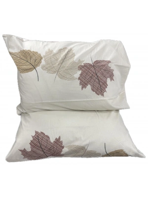 Clasy Ranforce %100 Pamuk 2 Adet Yastık Kılıfı Yaprak Desenli Bej