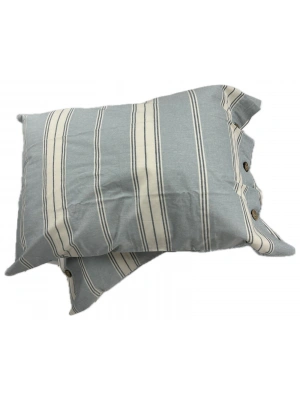 Clasy Ranforce %100 Pamuk 2 Adet Yastık Kılıfı Çizgili Desenli Düğmeli Soluk Mavi