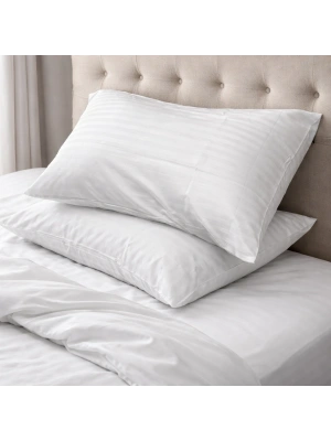 Clasy %100 Pamuk Saten 2 Adet Yastık Kılıfı Çizgili Desenli Beyaz