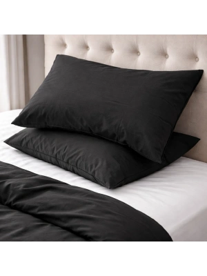 Clasy Ranforce %100 Pamuk 2 Adet Yastık Kılıfı Düz Desenli Siyah