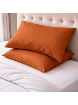 Clasy Ranforce %100 Pamuk 2 Adet Yastık Kılıfı Düz Desenli Kiremit