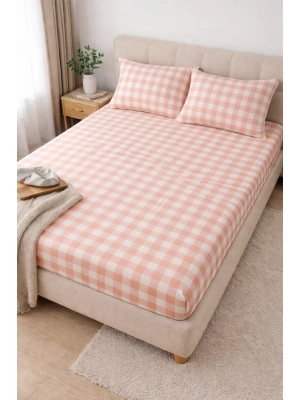 Clasy Ranforce Lastikli Çarşaf Seti Çift Kişilik Pembe ÇKLÇ-265 %100 Pamuk Ekoseli
