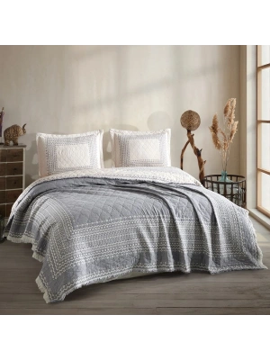 Clasy Çift Kişilik %100 Pamuk Müslin Yatak Örtüsü Seti Nomada 250 x 230 Antrasit