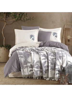 Clasy %100 Pamuk Battaniyeli Nevresim Takımı Çift Kişilik Arvona V2 Antrasit