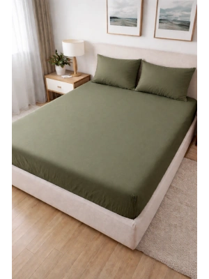 Clasy Ranforce Lastikli Çarşaf Seti Tek Kişilik Haki Yeşil TKLÇ-107 %100 Pamuk