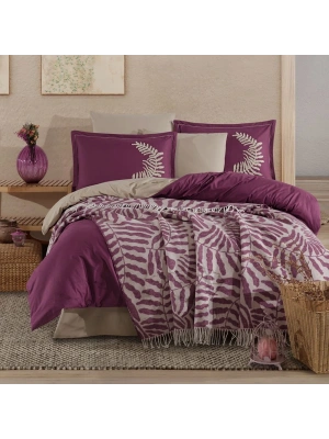 Clasy %100 Pamuk Çift Kişilik Battaniyeli Nevresim Takımı Liora V1 Lila