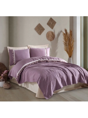 Butik Tek Kişilik Püsküllü Pike Takımı Bohamline V7 Lila