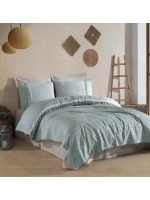 Butik Tek Kişilik Püsküllü Pike Takımı Bohamline V9 Mint