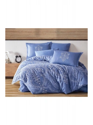 Çift Kişilik Saten Nevresim Takımı Rovi Mavi