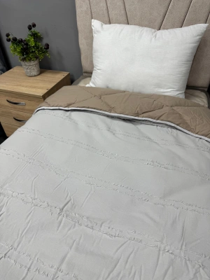 Clasy %100 Pamuk Ranforce Çift kişilik Yorgan Çift Taraflı Avola V3 Gri-Kahve Düz Desenli Kapitoneli