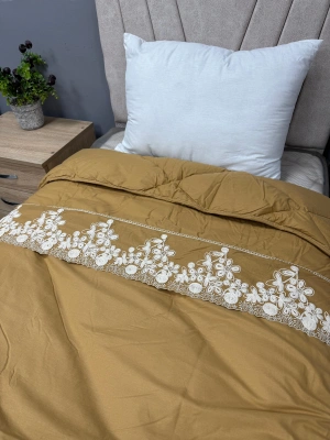 Clasy %100 Pamuk Ranforce Çift kişilik Yorgan Çift Taraflı Osela V1 Hardal Düz Desenli Kapitoneli