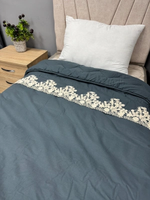 Clasy %100 Pamuk Ranforce Çift kişilik Yorgan Çift Taraflı Osela V4 İndigo Gri Düz Desenli Kapitoneli