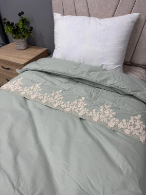 Clasy %100 Pamuk Ranforce Çift kişilik Yorgan Çift Taraflı Osela V5 Yeşil Düz Desenli Kapitoneli