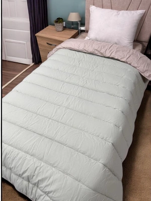 Clasy %100 Pamuk Ranforce Tek kişilik Çift Taraflı Yorgan Bej-Çağla Yeşili