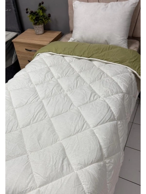 Clasy %100 Pamuk Ranforce Tek kişilik Çift Taraflı Yorgan Beyaz-Fıstık Yeşili