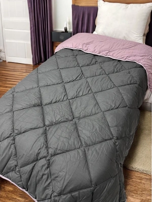 Clasy %100 Pamuk Ranforce Tek kişilik Çift Taraflı Yorgan Mor-Siyah Düz Desen