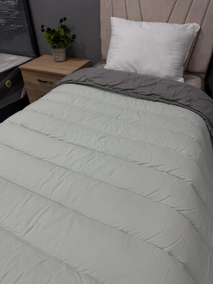 Clasy %100 Pamuk Ranforce Tek kişilik Yorgan Çift Taraflı Çağla Yeşili-Gri Düz Desen