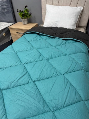 Clasy %100 Pamuk Ranforce Tek kişilik Yorgan Çift Taraflı Yeşil-Siyah Düz Desen