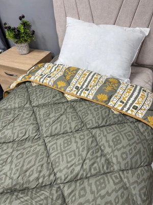 Clasy %100 Pamuk Saten Çift kişilik Yorgan Çift Taraflı Adal V1 Desenli Yeşil Kapitoneli