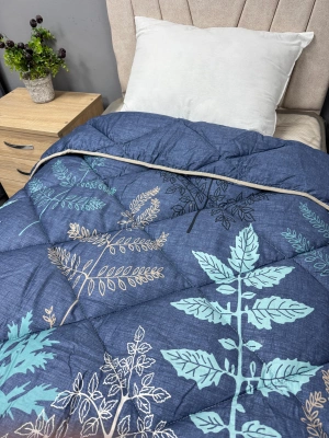 Clasy %100 Pamuk Saten Çift kişilik Yorgan Çift Taraflı Dual V1 Desenli Kapitoneli Mavi