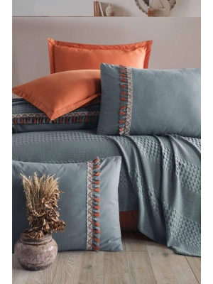 Clasy Butik Tek Kişilik Püsküllü Pike Takımı Bohamline V1 Gri