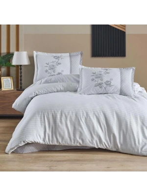 Clasy Çizgili Poplin Nevresim Takımı Tek Kişilik Suave V7 Beyaz