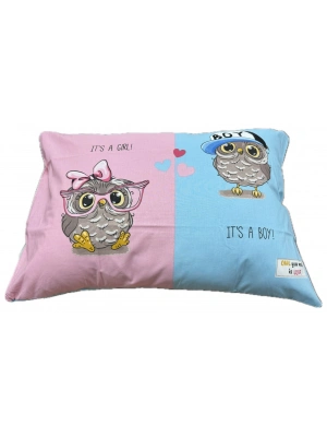 Clasy Ranforce %100 Pamuk 2 Adet Yastık Kılıfı Genç/Çocuk Baykuş Desenli Pembe-Mavi