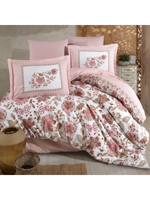 Clasy Ranforce %100 Pamuk Çift Kişilik Nevresim Takımı Omeya V1 Pudra