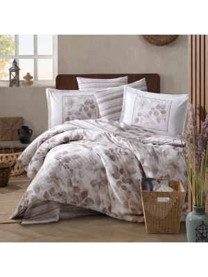 Clasy Ranforce %100 Pamuk Çift Kişilik Nevresim Takımı Semeran V1 Bej