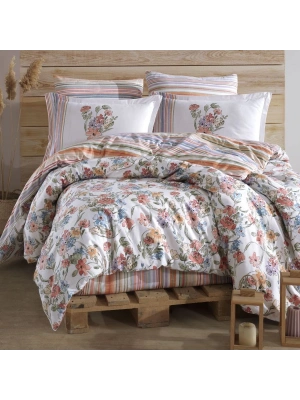 Clasy Ranforce %100 Pamuk Çift Kişilik Nevresim Takımı Zemi V1 Pudra