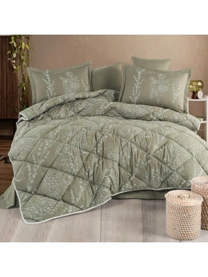 Clasy Ranforce %100 Pamuk Çift Kişilik Yorgan Seti Vinya V1 Yeşil
