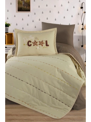 Clasy Ranforce %100 Pamuk Nakışlı Tek Kişilik Yatak Örtüsü Seti Pretta V2 Kahve